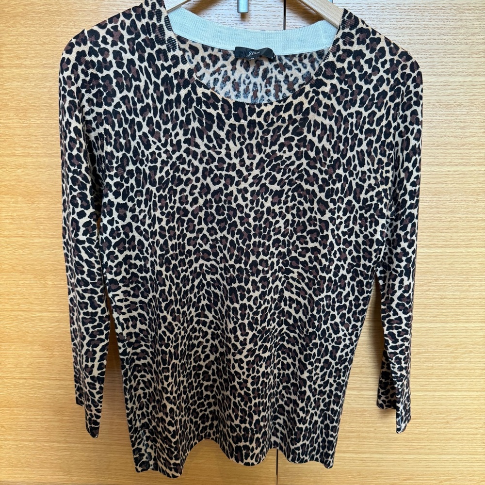 J.Crew Leopard Print Wool Merino Pullover Sweater, Size M, Three-quarter Sleeve